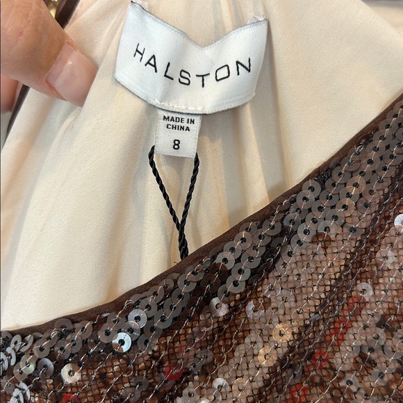 Halston SHYLA DRESS IN LACE SEQUIN Bronze NWT - Picture 3 of 12